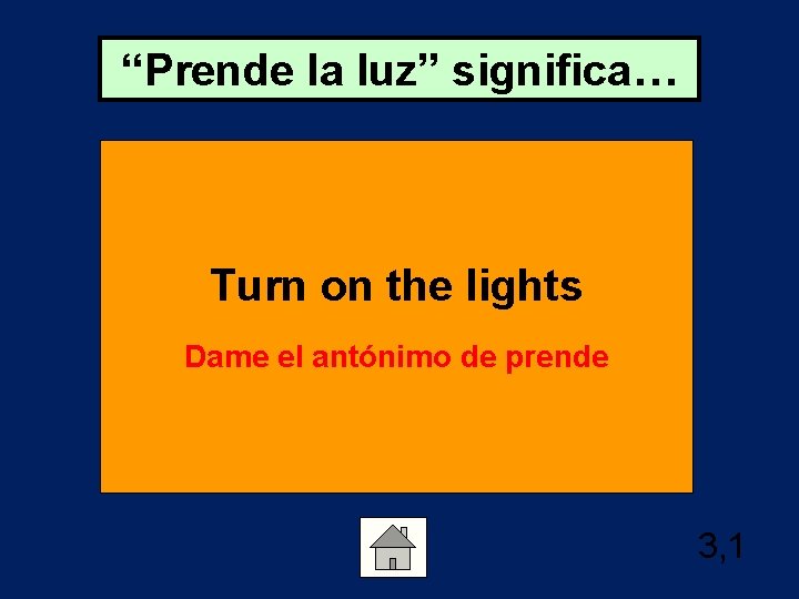 “Prende la luz” significa… Turn on the lights Dame el antónimo de prende 3,