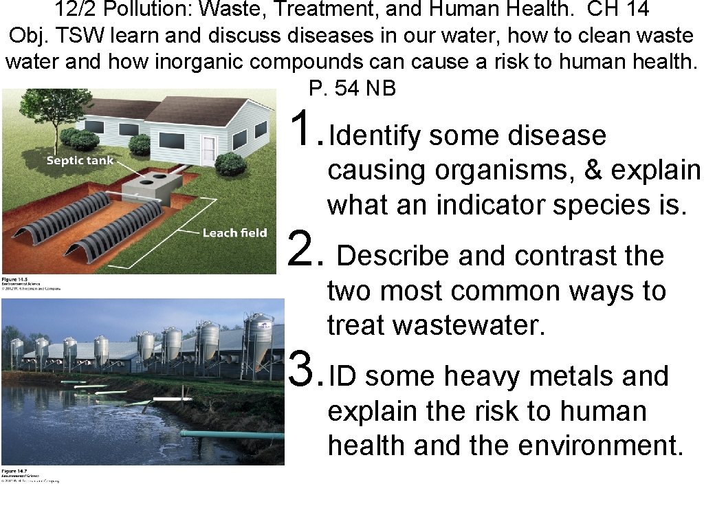 12/2 Pollution: Waste, Treatment, and Human Health. CH 14 Obj. TSW learn and discuss