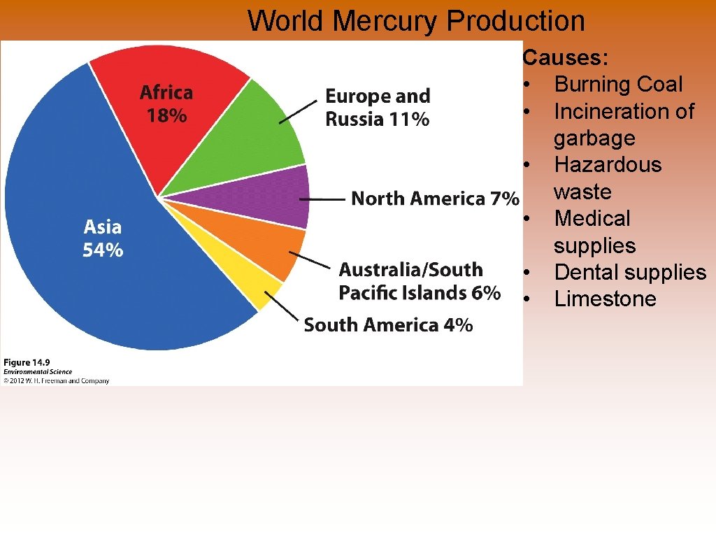 World Mercury Production Causes: • Burning Coal • Incineration of garbage • Hazardous waste