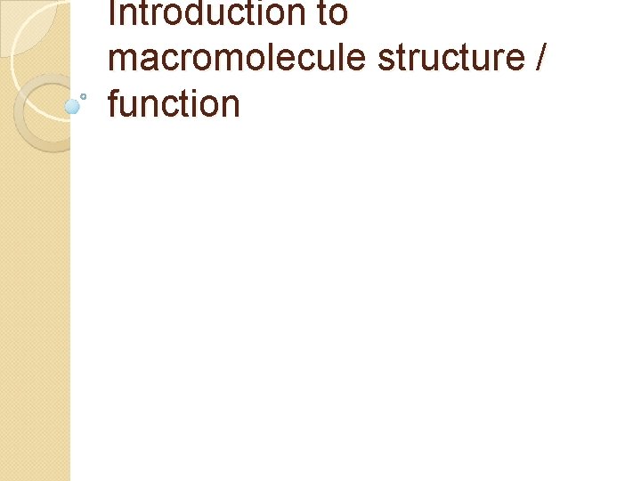 Introduction to macromolecule structure / function 