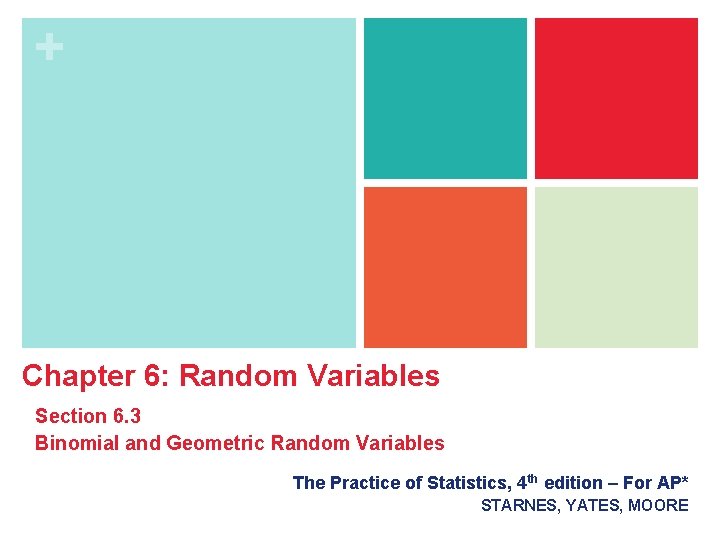 + Chapter 6: Random Variables Section 6. 3 Binomial and Geometric Random Variables The