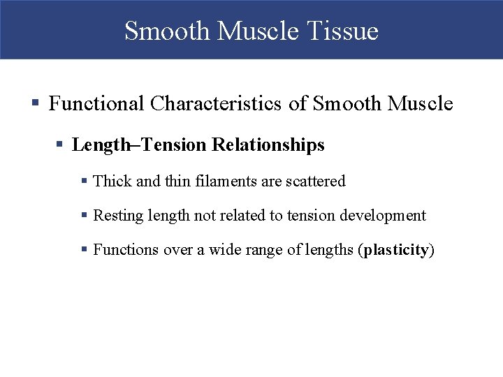 Smooth Muscle Tissue § Functional Characteristics of Smooth Muscle § Length–Tension Relationships § Thick