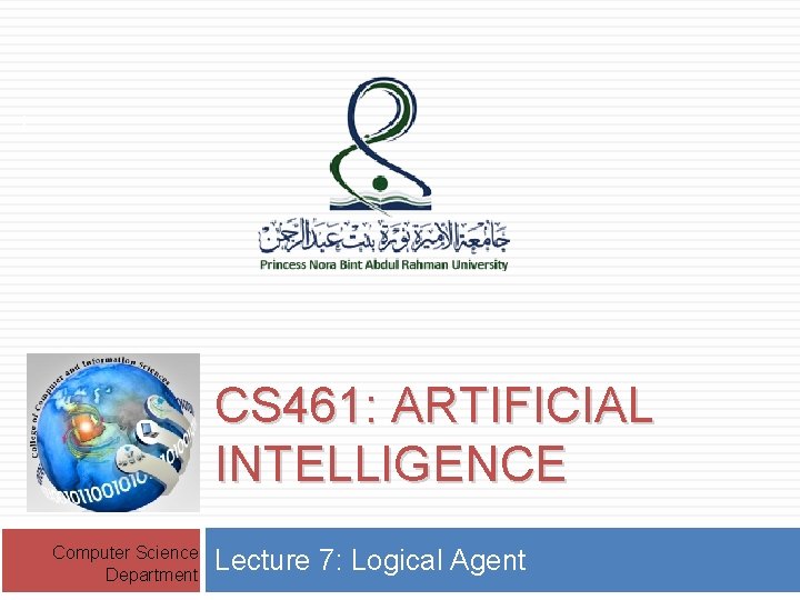 1 CS 461: ARTIFICIAL INTELLIGENCE Computer Science Department Lecture 7: Logical Agent 