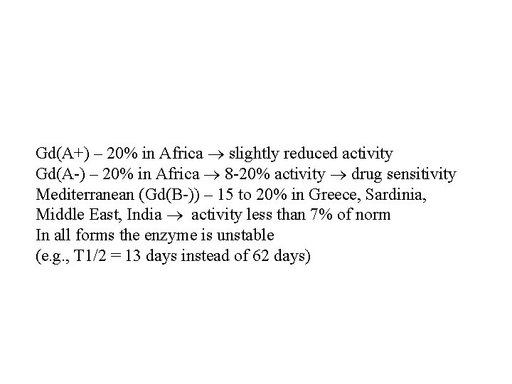 Gd(A+) – 20% in Africa slightly reduced activity Gd(A-) – 20% in Africa 8