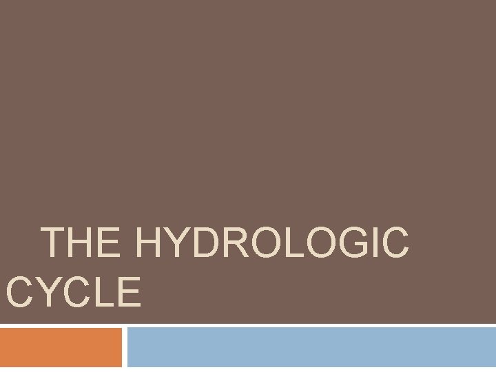 THE HYDROLOGIC CYCLE 