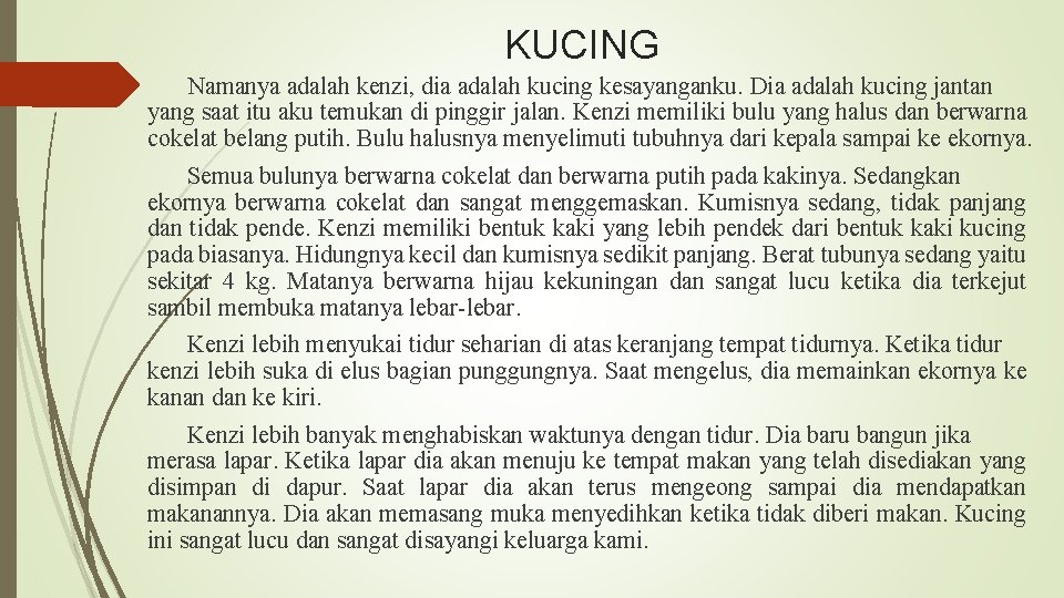 KUCING Namanya adalah kenzi, dia adalah kucing kesayanganku. Dia adalah kucing jantan yang saat
