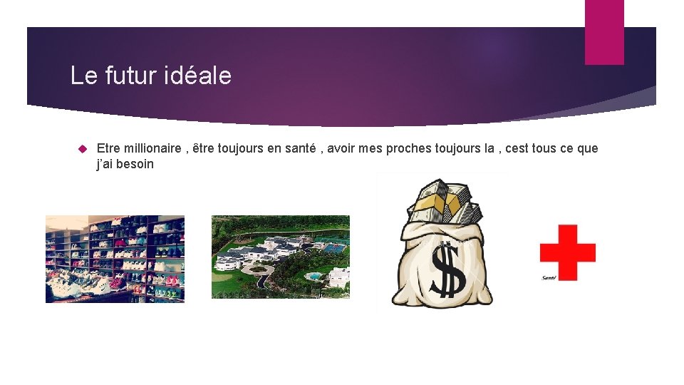 Le futur idéale Etre millionaire , être toujours en santé , avoir mes proches