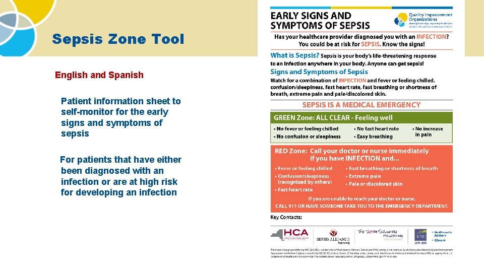 Sepsis Zone Tool English and Spanish Patient information sheet to self-monitor for the early