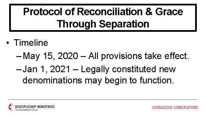 Protocol of Reconciliation & Grace Through Separation • Timeline – May 15, 2020 –