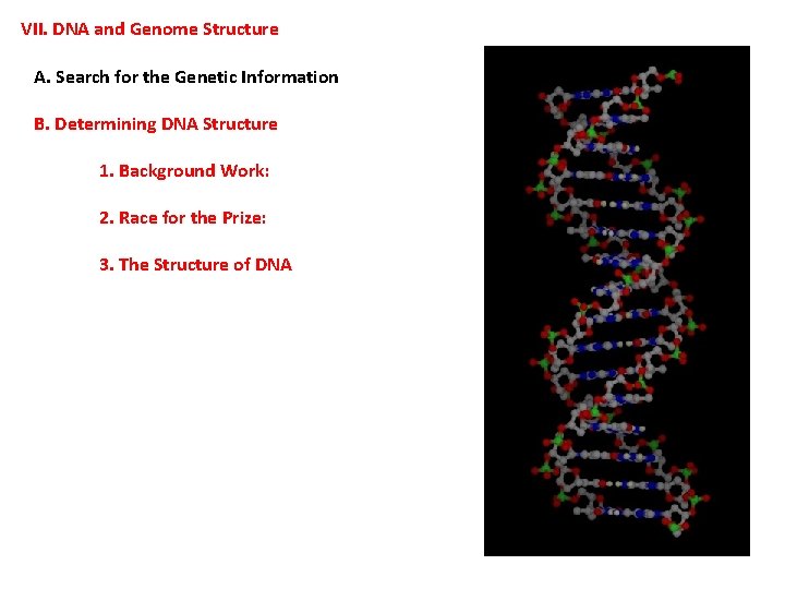 VII. DNA and Genome Structure A. Search for the Genetic Information B. Determining DNA