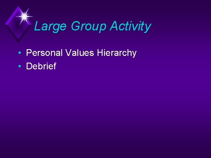 Large Group Activity • Personal Values Hierarchy • Debrief 