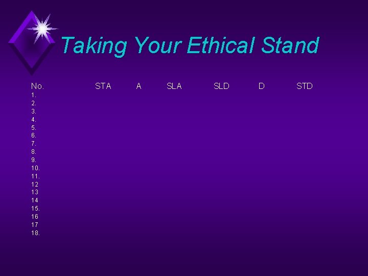 Taking Your Ethical Stand No. 1. 2. 3. 4. 5. 6. 7. 8. 9.