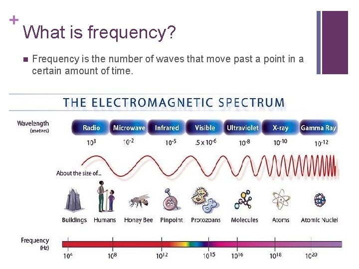 + What is frequency? n Frequency is the number of waves that move past