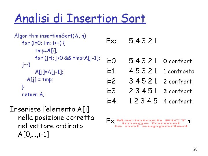 Analisi di Insertion Sort Algorithm insertion. Sort(A, n) for (i=0; i<n; i++) { tmp=A[i];