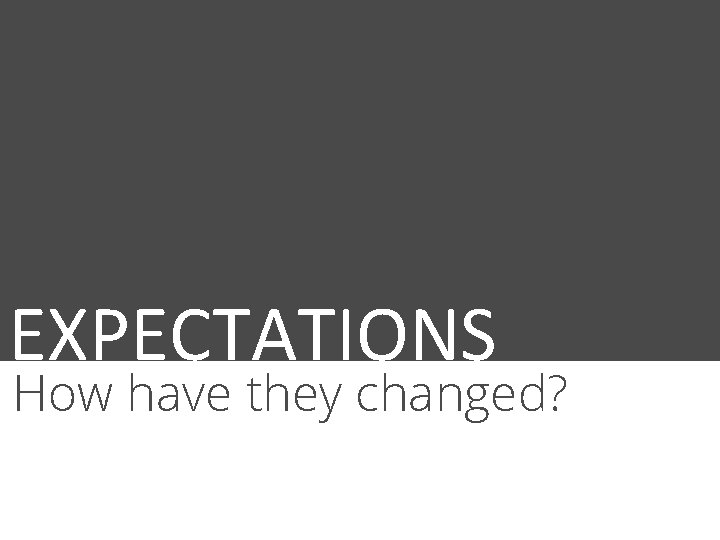 EXPECTATIONS How have they changed? 