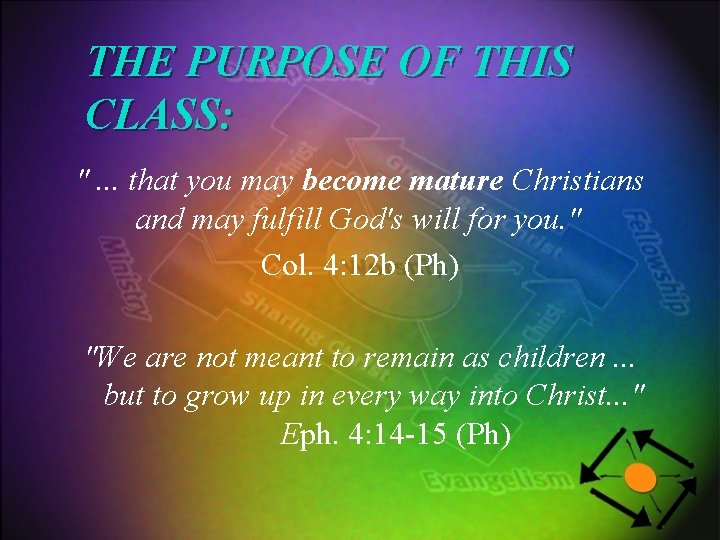 THE PURPOSE OF THIS CLASS: ". . . that you may become mature Christians