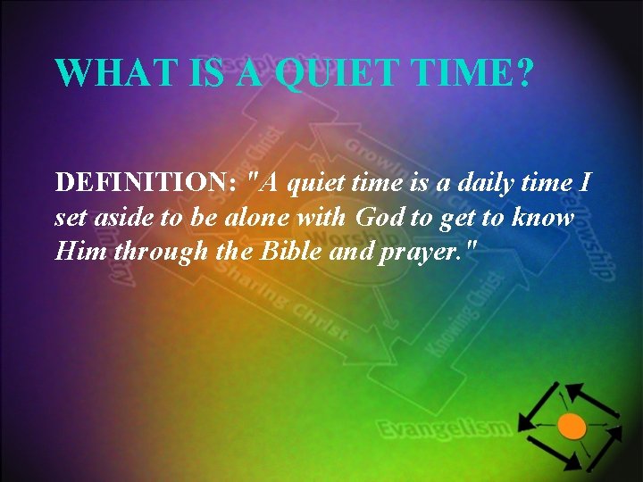 WHAT IS A QUIET TIME? DEFINITION: "A quiet time is a daily time I