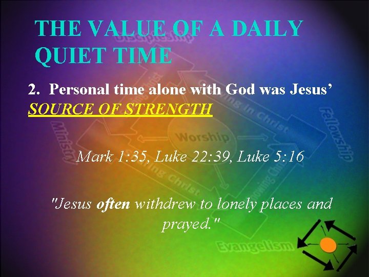 THE VALUE OF A DAILY QUIET TIME 2. Personal time alone with God was