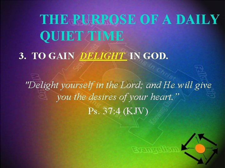 THE PURPOSE OF A DAILY QUIET TIME 3. TO GAIN DELIGHT IN GOD. "Delight