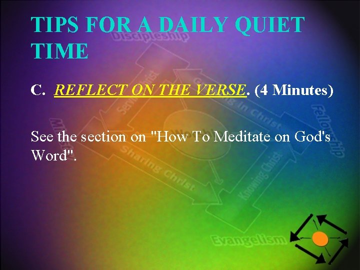 TIPS FOR A DAILY QUIET TIME C. REFLECT ON THE VERSE. (4 Minutes) See