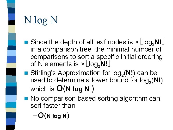 N log N Since the depth of all leaf nodes is > log 2