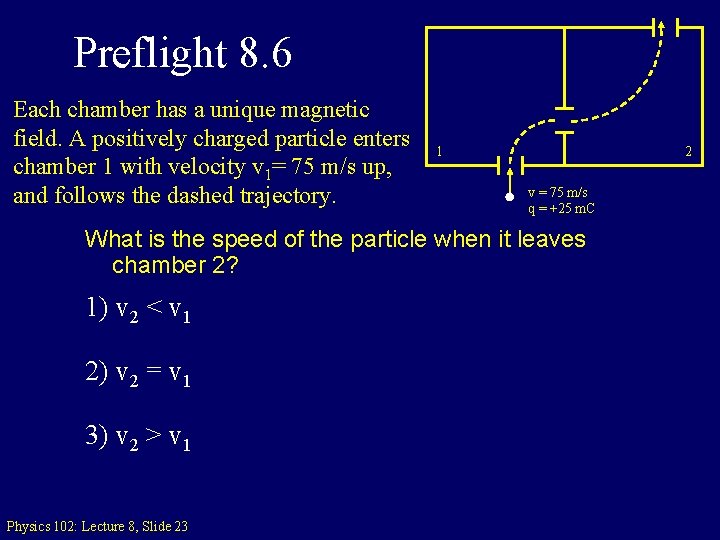 Preflight 8. 6 Each chamber has a unique magnetic field. A positively charged particle