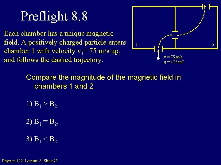 Preflight 8. 8 Each chamber has a unique magnetic field. A positively charged particle