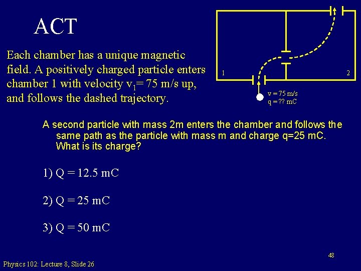 ACT Each chamber has a unique magnetic field. A positively charged particle enters chamber