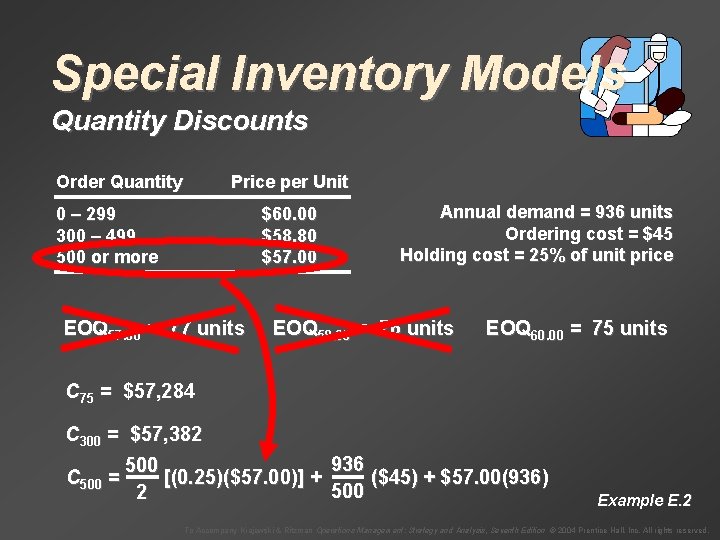 Special Inventory Models Quantity Discounts Order Quantity Price per Unit 0 – 299 300