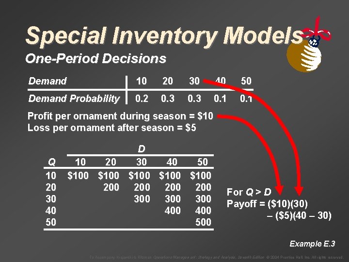 Special Inventory Models One-Period Decisions Demand 10 20 30 40 50 Demand Probability 0.