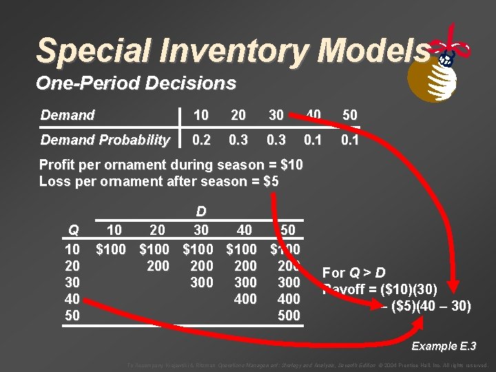 Special Inventory Models One-Period Decisions Demand 10 20 30 40 50 Demand Probability 0.