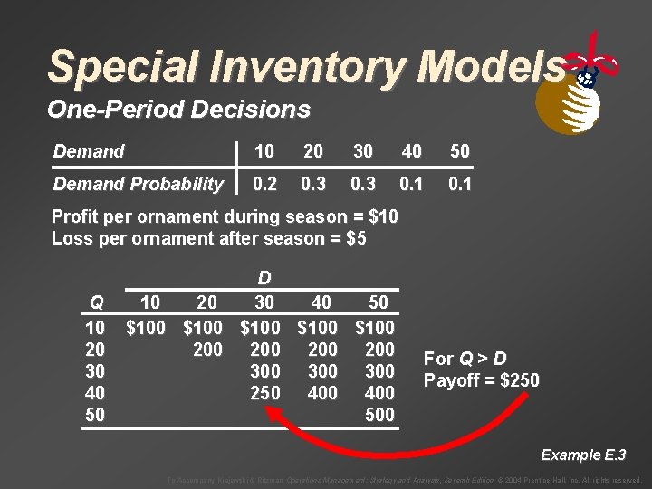 Special Inventory Models One-Period Decisions Demand 10 20 30 40 50 Demand Probability 0.