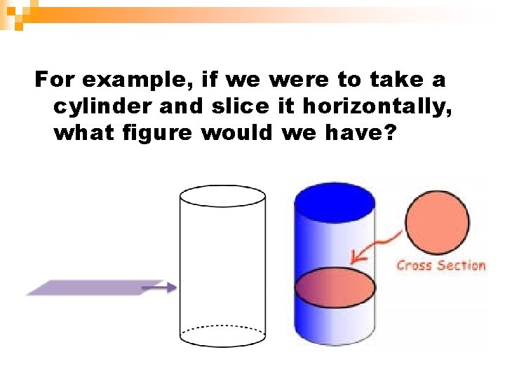 For example, if we were to take a cylinder and slice it horizontally, what