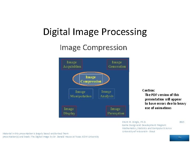 Digital Image Processing Image Compression Caution: The PDF version of this presentation will appear