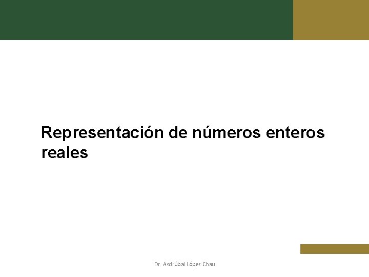 Representación de números enteros reales Dr. Asdrúbal López Chau 