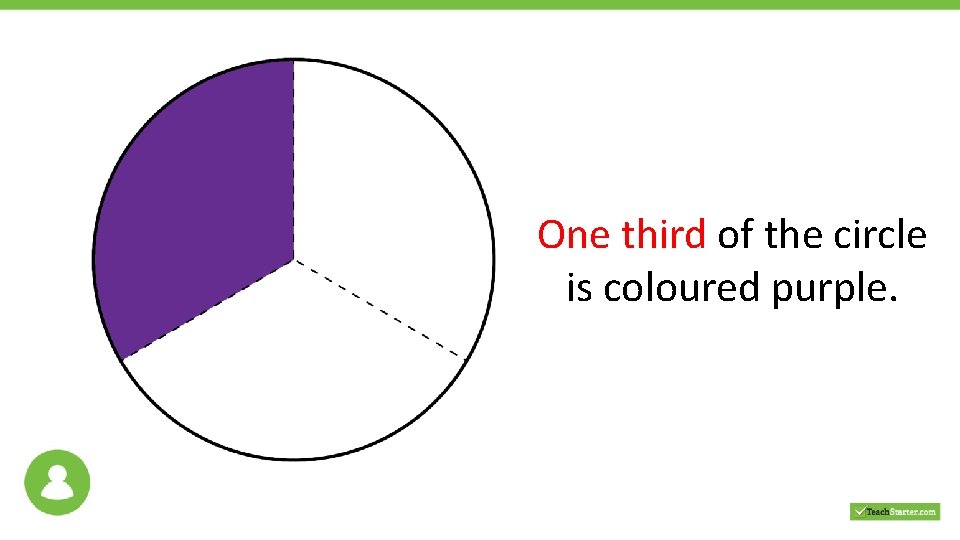 One third of the circle is coloured purple. 