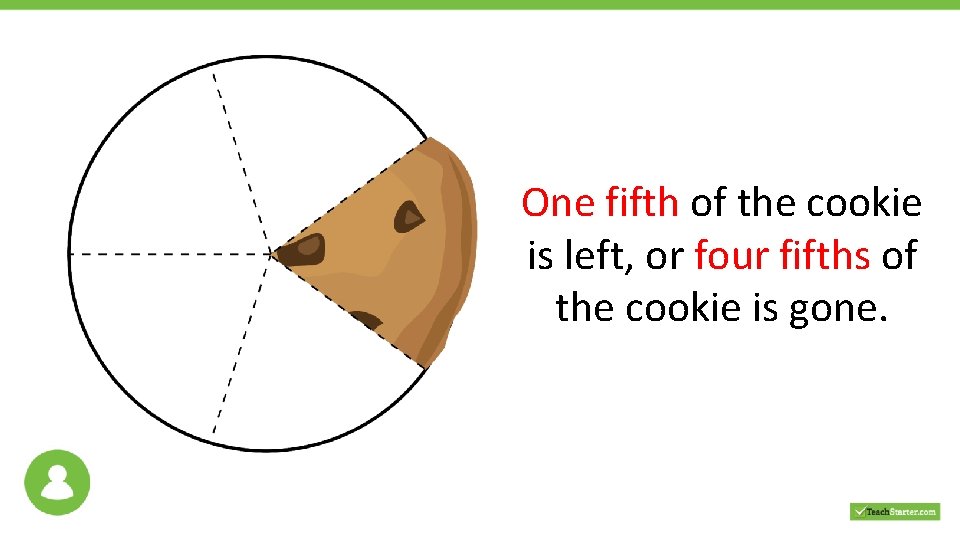 One fifth of the cookie is left, or four fifths of the cookie is