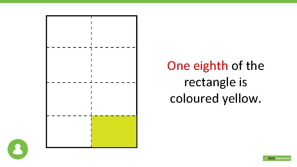 One eighth of the rectangle is coloured yellow. 