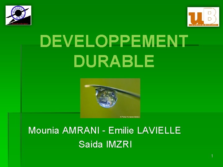 DEVELOPPEMENT DURABLE Mounia AMRANI - Emilie LAVIELLE Saida IMZRI 1 