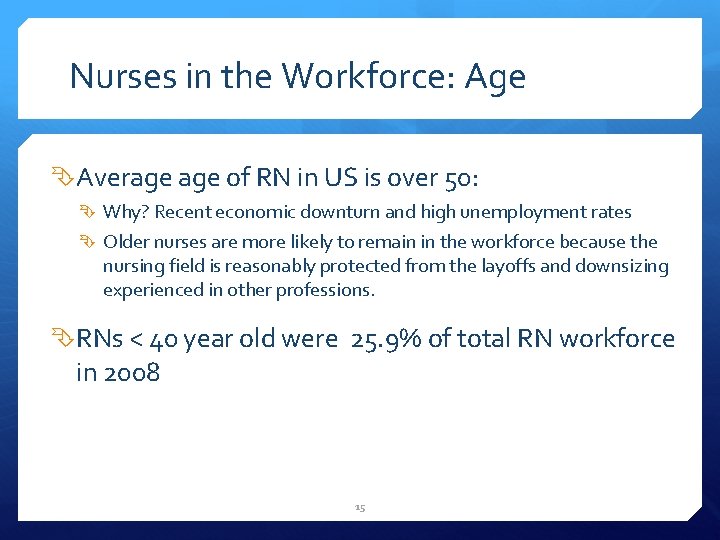 Nurses in the Workforce: Age Average of RN in US is over 50: Why?