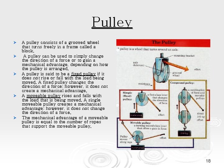 Pulley Ø Ø Ø A pulley consists of a grooved wheel that turns freely