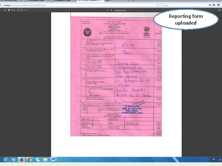 Reporting form uploaded 