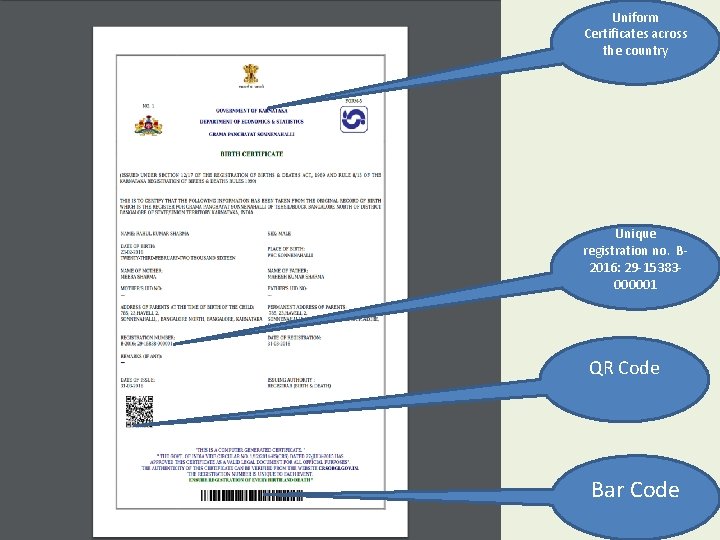 Uniform Certificates across the country Unique registration no. B 2016: 29 -15383000001 QR Code