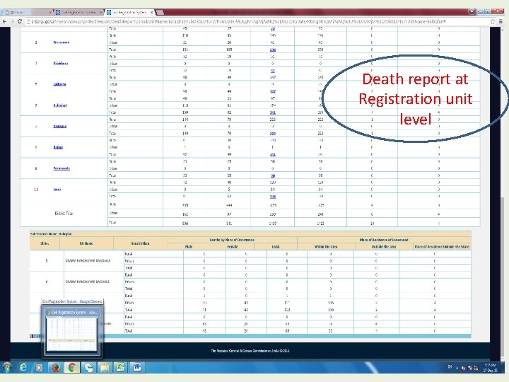 Death report at Registration unit level 