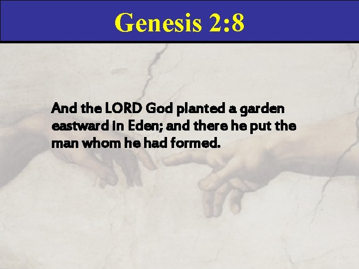 Genesis 2: 8 And the LORD God planted a garden eastward in Eden; and