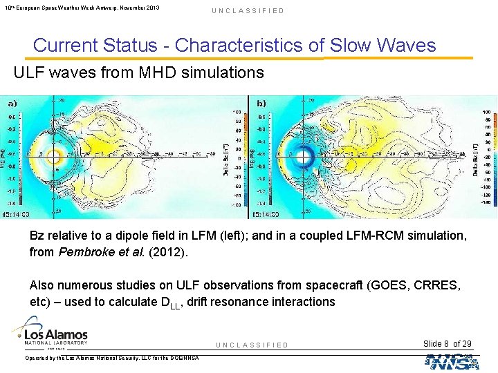 10 th European Space Weather Week Antwerp, November 2013 UNCLASSIFIED Current Status - Characteristics