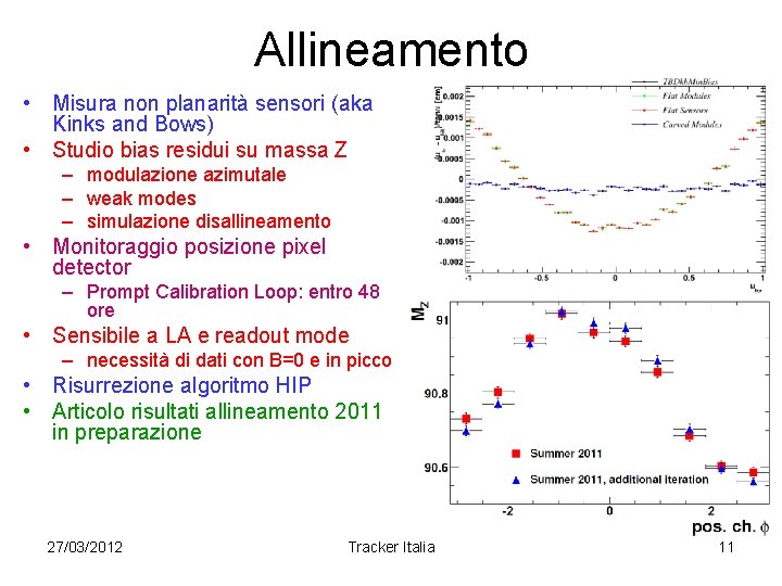 Allineamento • Misura non planarità sensori (aka Kinks and Bows) • Studio bias residui