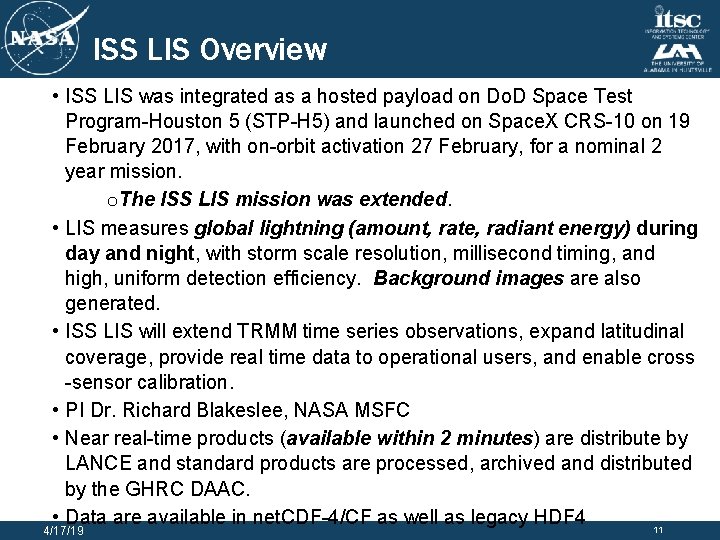 ISS LIS Overview • ISS LIS was integrated as a hosted payload on Do.