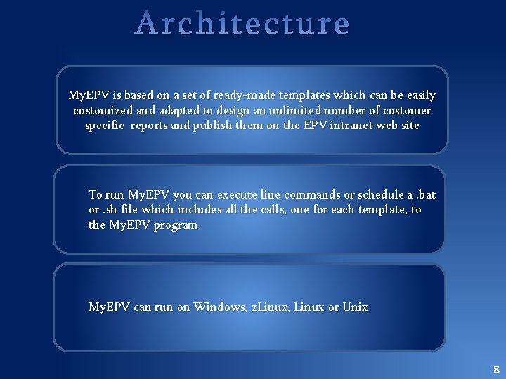 Architecture My. EPV is based on a set of ready-made templates which can be