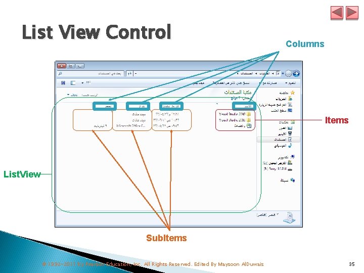 List View Control Columns Items List. View Sub. Items © 1992 -2011 by Pearson